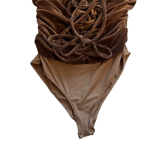 Entro Women’s Velvet Ruched V-Neck Halter Neck Bodysuit Brown Flower Size Medium - Picture 5 of 9
